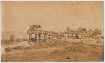 Eine Auswahl von zwanzig der malerischsten Ansichten in Paris: Die Wassermühle oberhalb der Brücke von Charenton von Thomas Girtin