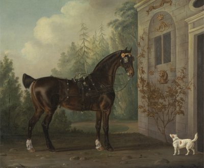 Lord Abergavennys dunkelbraunes Kutschpferd mit einem Terrier von Thomas Gooch