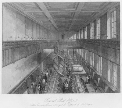 Hauptpostamt. Briefträgerraum für den Versand von Zeitungen, um 1841 von Thomas H. Ellis