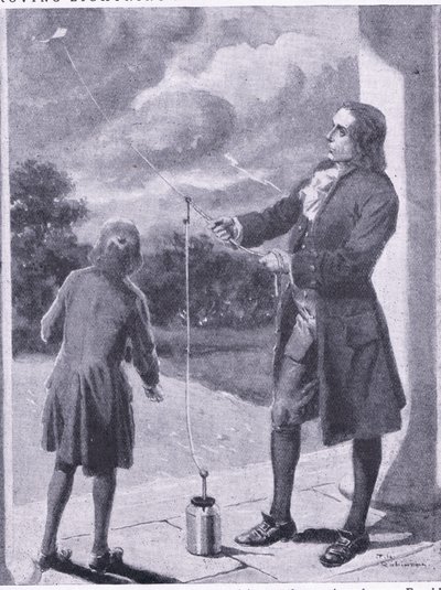Franklin beweist Blitz und elektrische Phänomene, Illustration aus 
