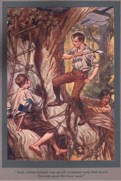Jack, dessen Temperament in allen Gelegenheiten hitzig war, hatte heftig auf das Bienennest geschlagen von Thomas Heath Robinson