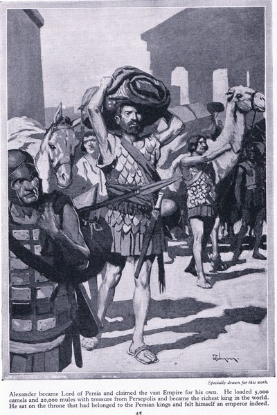 Plünderung einer Stadt voller Schätze: Alexander wurde Herrscher von Persien. Er lud alle Schätze von Persepolis auf, um sehr reich zu werden von Thomas Heath Robinson