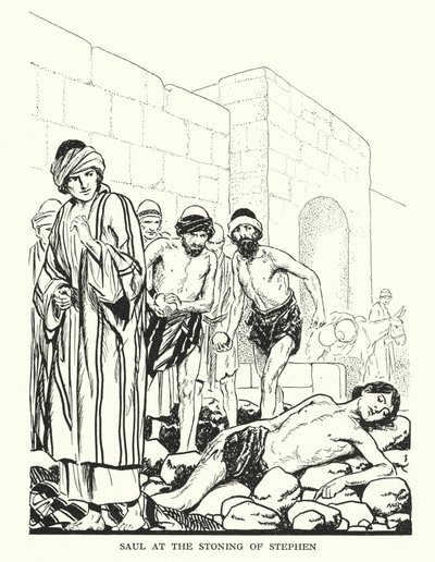 Saul bei der Steinigung des Stephanus von Thomas Heath Robinson