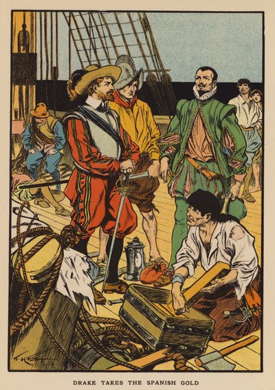 Sir Francis Drake nimmt das spanische Gold von Thomas Heath Robinson