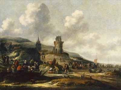 Ein Blick auf Scheveningen mit Fischern, die ihren Fang verkaufen von Thomas Heeremans