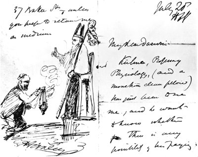 Ein Brief von Thomas Henry Huxley an Charles Darwin, mit einer Skizze von Darwin als Bischof oder Heiliger, 20. Juli 1868 von Thomas Henry Huxley