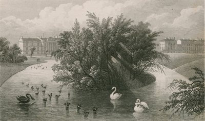 Eine Insel auf dem See und ein Teil von Cornwall und Clarence Terrace, Regent