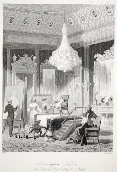 Buckingham Palace - Die Prinzessin Royal sitzt für ein Porträt, aus London Interiors mit ihren Kostümen und Zeremonien, veröffentlicht von Joseph Mead, London, ca. 1843 von Thomas Hosmer Shepherd