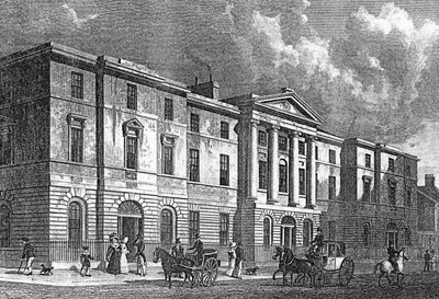 Exchange Buildings, Leith, graviert von T. Higham von Thomas Hosmer Shepherd