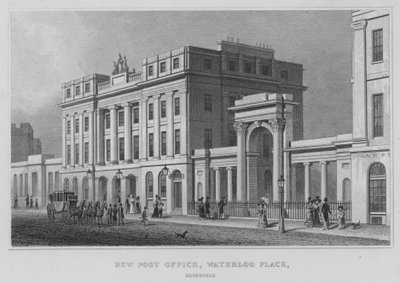 Neues Postamt, Waterloo Place, Edinburgh (Gravur) von Thomas Hosmer Shepherd