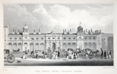 Die Königlichen Stallungen, Charing Cross, aus London und seine Umgebung im neunzehnten Jahrhundert, veröffentlicht von Jones und Co., 1827-1829 von Thomas Hosmer Shepherd