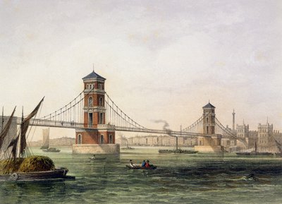 Ansicht der Hungerford-Brücke von Osten, graviert von Jean Jacottet, 1854 von Thomas Hosmer Shepherd