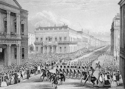 Wellingtons Trauerzug passiert den Senior United Service Club, Pall Mall, London, 1852 von Thomas Hosmer Shepherd