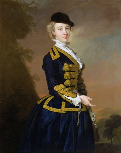 Porträt von Nancy Fortesque in einem dunkelblauen Reitkleid von Thomas Hudson