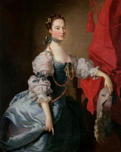 Porträt einer Dame in einem blauen Kleid von Thomas Hudson