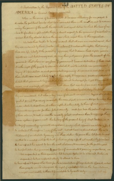 Entwurf der Unabhängigkeitserklärung, 4. Juli 1776 von Thomas Jefferson