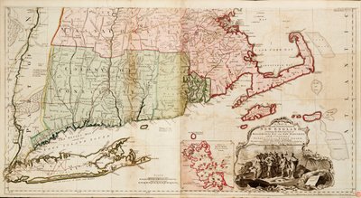 Karte des am dichtesten besiedelten Teils von Neuengland, mit den Provinzen Massachusetts Bay und New Hampshire sowie den Kolonien Connecticut und Rhode Island von Thomas Jefferys