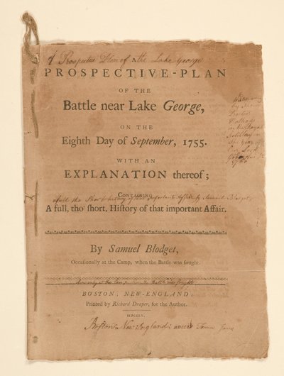 Ein projektiver Plan der Schlacht am Lake George. Text (Teil B) von Samuel Blodgett von Thomas Johnston