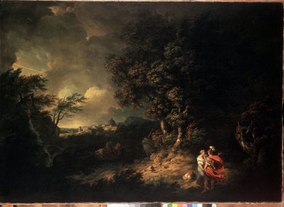 Landschaft mit Äneas und Dido (Illustration der Aeneis von Vergil) von Thomas Jones