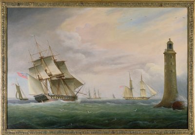 Eine Fregatte und eine Marinebrigade passieren den Eddystone-Leuchtturm von Thomas L. Hornbrook