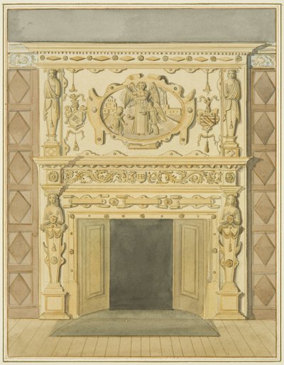 Kamin in der Rechtsbibliothek von Thomas Leeson the Elder Rowbotham