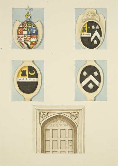 Wappen und Zwickel über der Tür im Sexton