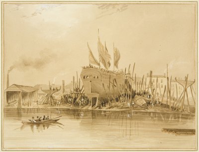 Eastern Wapping Dock, Stapellauf der "Avon", 1826 von Thomas Leeson the Elder Rowbotham