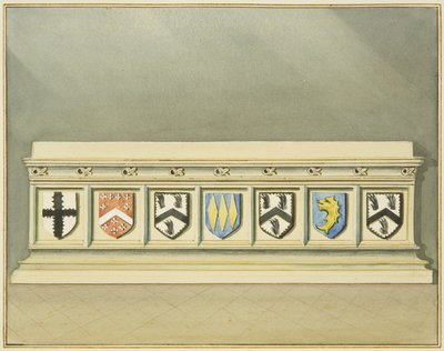 Heraldik auf dem Grab von Walter Frampton in der St John