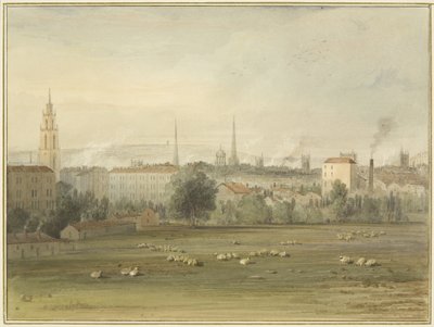 Nahe Stokes Croft mit Blick auf die Skyline von Bristol (Ort des Ballonaufstiegs von Sadler und Clayfield im Jahr 1810) von Thomas Leeson the Elder Rowbotham