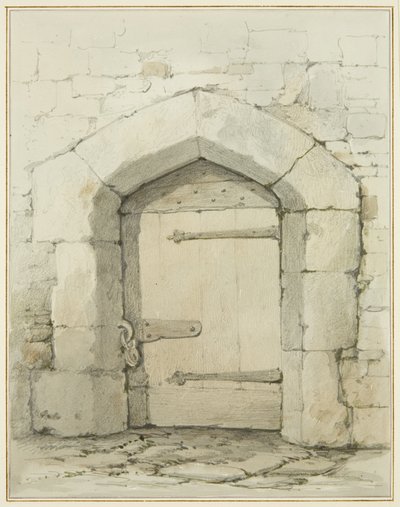 Altes Tor und Tür in der Tower Lane gegenüber der Sakristei der St John
