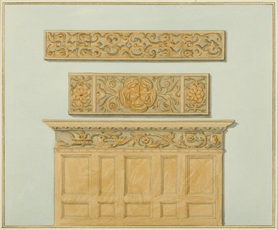 Teile der Vertäfelung und des Frieses im Langton Mansion, auf der Rückseite von Thomas Leeson the Elder Rowbotham