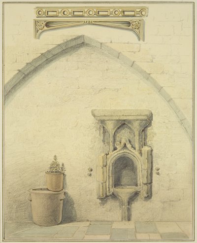 Piscina, Fries und Zwickel im Hof der Temple Street 131 von Thomas Leeson the Elder Rowbotham