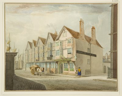 Südseite der King Street mit Llandoger Trow von Thomas Leeson the Elder Rowbotham