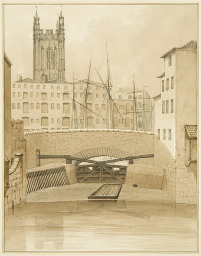 Steinbrücke mit Schleusentoren von Thomas Leeson the Elder Rowbotham