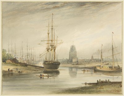 Blick flussaufwärts, aufgenommen unterhalb des Rope Walk und Wapping, ca. 1804 von Thomas Leeson the Elder Rowbotham