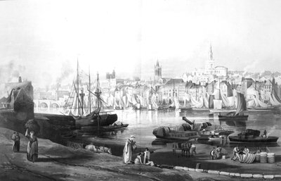 Blick auf den Hafen und die Stadt Newcastle upon Tyne, vom Rope Walk, Gateshead, graviert von Robert Havell, 1819 von Thomas Miles Richardson