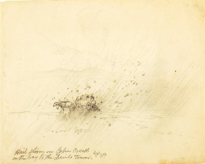 Hagelsturm auf Cabin Creek auf dem Weg zum Teufelsturm von Thomas Moran