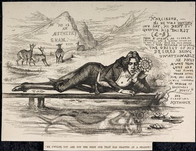 Oscar Wilde als Narziss (mit Inschrift) (Gravur) von Thomas Nast