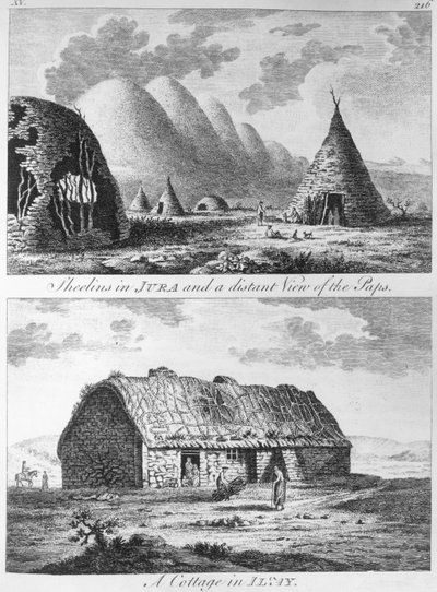 Sheelins in Jura und ein ferner Blick auf die Paps und ein Cottage von Islay, aus 