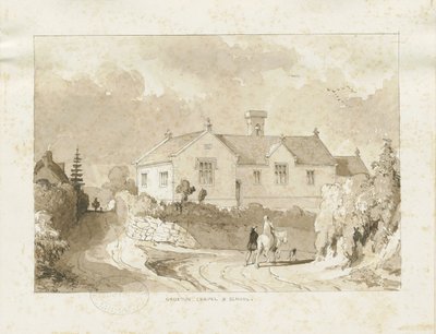 Croxden - Kapelle und Schule: Sepia-Waschzeichnung von Thomas Peploe Wood