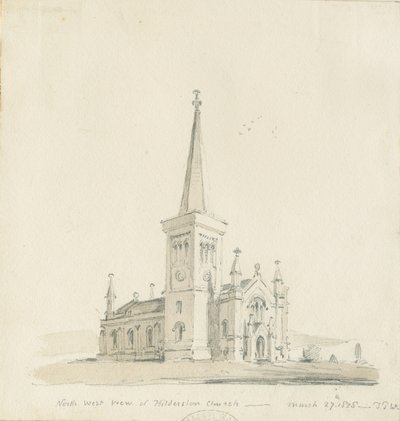 Hilderstone Kirche: Bleistift- und Waschzeichnung von Thomas Peploe Wood