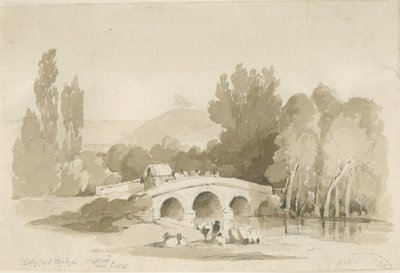 Stafford - Hollyford Bridge, Milford: Sepia-Zeichnung, 7. Juni 1838 von Thomas Peploe Wood
