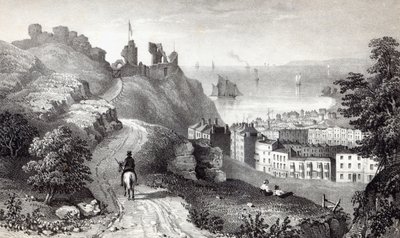 Hastings Castle von der Plantage des Revd W. Wallinger, graviert von R. Martin von Thomas Ross