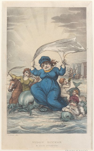 Witwe Ducker & ihre Nymphen, aus Poetische Skizzen von Scarborough, 1813 von Thomas Rowlandson, Joseph Constantine Stadler, J. Bluck