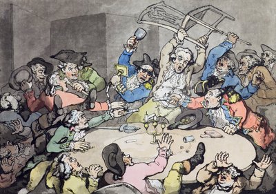 Ein Aufruhr an einem Hazardtisch, veröffentlicht von J. Harris, 1787 von Thomas Rowlandson