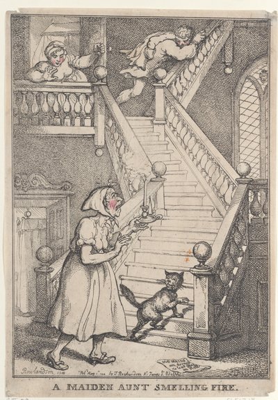 Eine alte Tante riecht Feuer von Thomas Rowlandson