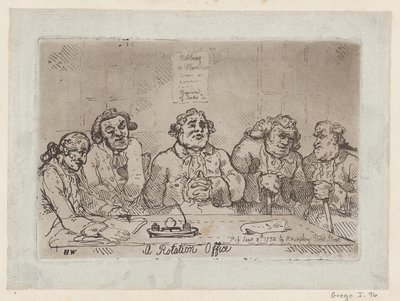 Ein Rotationsbüro, [8. Juni 1774] 1779 Neuauflage von Thomas Rowlandson