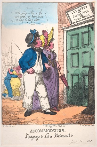 Unterkunft oder Zimmer zu vermieten in Portsmouth, 30. Juni 1808 von Thomas Rowlandson