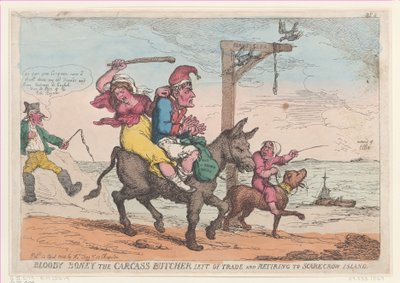 Blutiger Boney der Kadaver-Metzger, links vom Handel und Rückzug zur Vogelscheucheninsel von Thomas Rowlandson