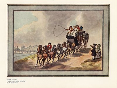 Kutsche und sechs Pferde mit Passagieren und Gepäck auf dem Dach von Thomas Rowlandson